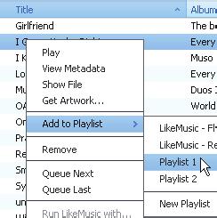 Aby utworzyć listę odtwarzania, wybierz polecenie New Playlist (Nowa lista odtwarzania).» Dla utworów zostanie utworzona nowa lista odtwarzania.