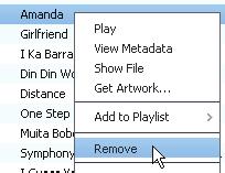 Usuwanie plików multimedialnych z biblioteki Synchronizacja odtwarzacza z programem Philips Songbird Polski 1 Kliknij żądany plik prawym przyciskiem myszy. Wybierz polecenie Remove (Usuń).