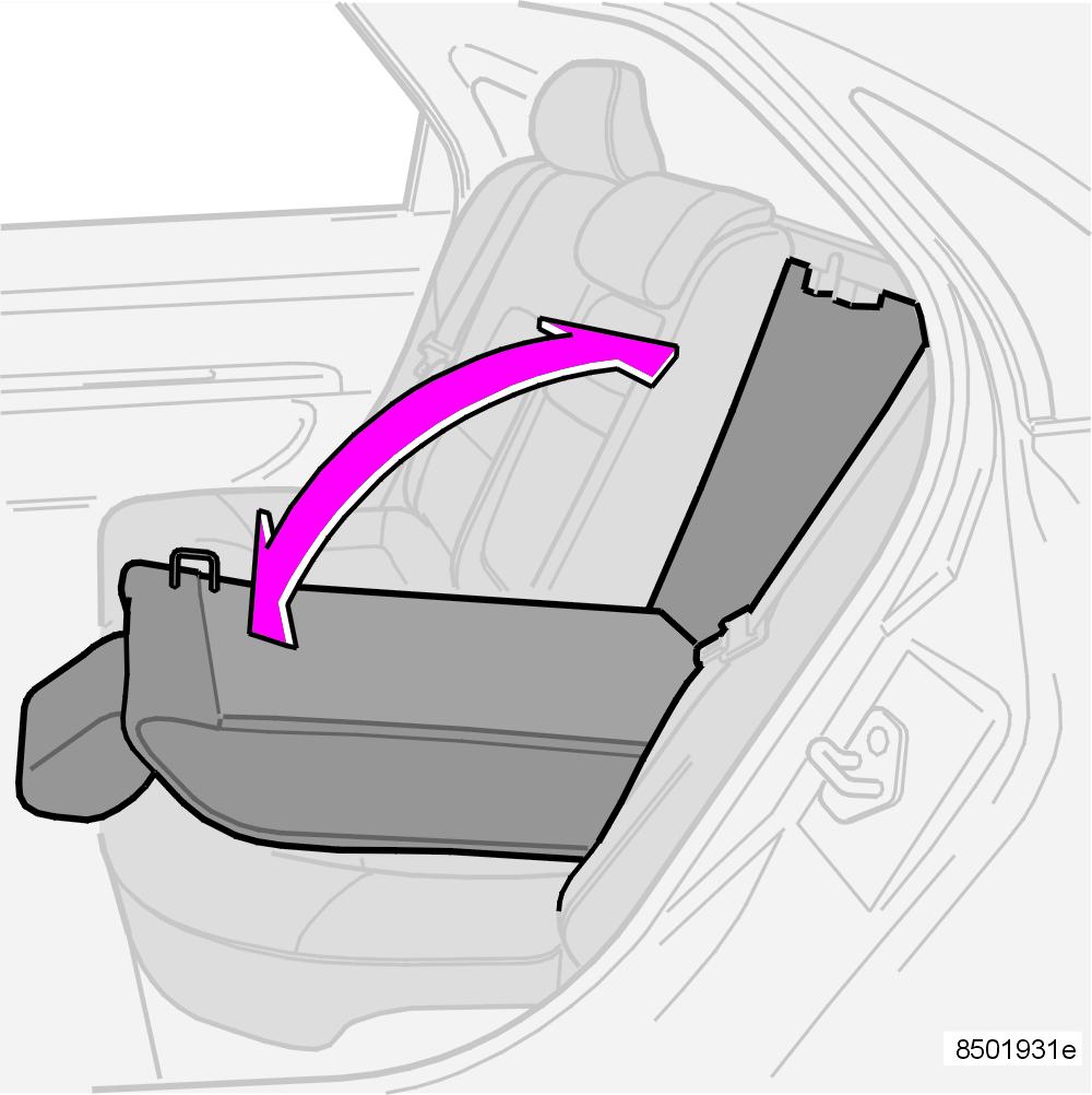 Długie ładunki 8501909d Składanie oparcia siedzenia W razie potrzeby przewiezienia długich przedmiotów można złożyć jedną lub obie części oparcia tylnego siedzenia, sięgając od strony bagażnika.