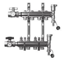 Wodne ogrzewanie podłogowe Rozdzielacze - zestawy Rozdzielacze do ogrzewania podłogowego Rozdzielacz 1 z wkładkami zaworowymi typu RA, uchwytami montażowymi, końcówką spustową z odpowietrznikiem