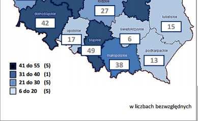 śląskim Najmniej w województwie świętokrzyskim i