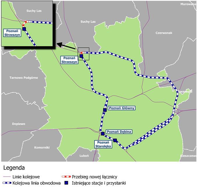 2.1. Lokalizacja Projektu Projekt wprowadzenia ruchu pasażerskiego na kolejową obwodnicę towarową Poznania: Poznań Gł.