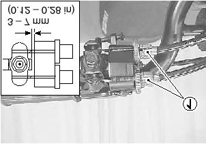 2. pokręcić górnym i dolnym regulatorem (1) linek hamulcowych, tak aby ustawić luz dźwigni hamulca na 3-7 mm.