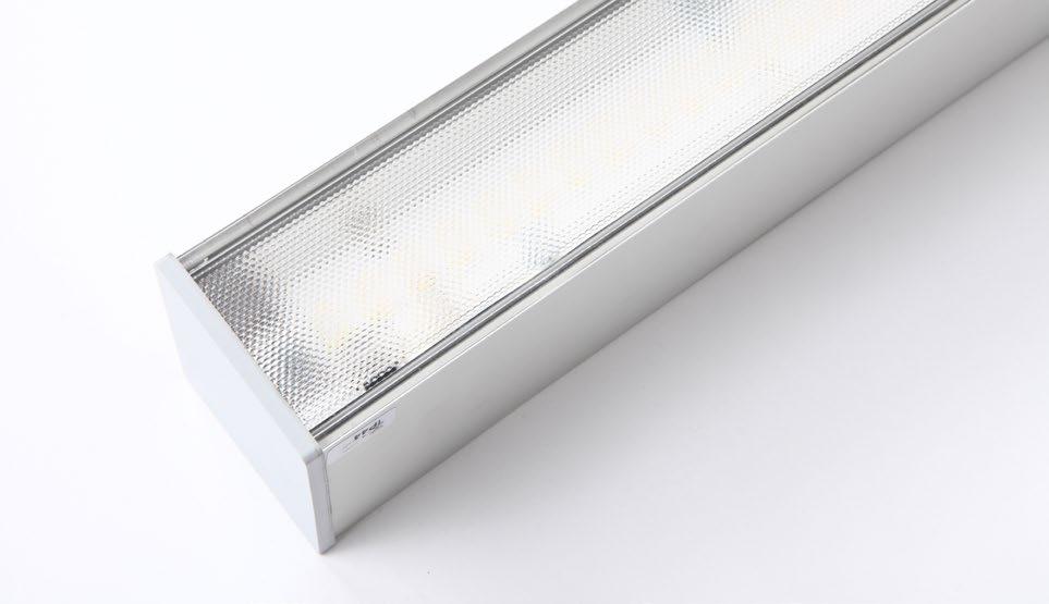 Light fittings founded on an aluminium profile are characterised by simplicity of construction and form as well as versatility of application. PMMA opal diffuser or micro-prismatic diffuser.