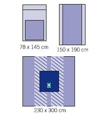 warstwą chłonną 25 x 60 cm i organizatorami przewodów (3-warstwowa w części dedykowanej dla pacjenta) Laminat trzywarstwowy, PE+PP+PP (polietylen, polipropylen) foliowany, nieprzemakalny grubość