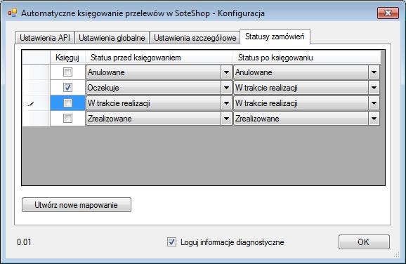 Wybór statusów zamówień do księgowania Uwaga: należy wybrać przynajmniej jeden status do księgowania.