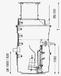 Przepompownia do ścieków zawierających fekalia i bez fekaliów KESSEL w systemie studzienek Komfort LW 800 / 000 Artykuł Opis artykułu T T T Rysunek przedstawia nr art.