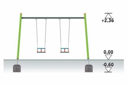 2.Hu tawka podwójna dzieci młodsze WYMIARY MINIMALNE: Szeroko 1,92 m, Długo 3,70 m, Wysoko 2,36 m - Drewno konstrukcyjne klejone wielowarstwowo o wymiarach 90/90mm - Belka poprzeczna - profil stalowy