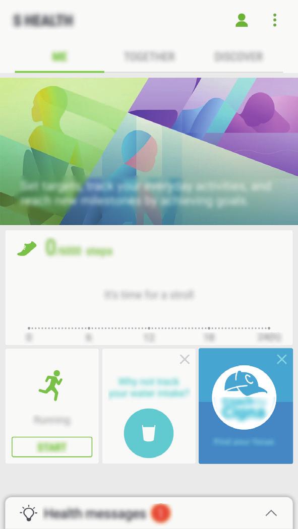 Aplikacje Korzystanie z aplikacji S Health Możesz wyświetlać najważniejsze informacje z menu aplikacji S Health oraz aplikacji monitorujących twoje samopoczucie i kondycję.