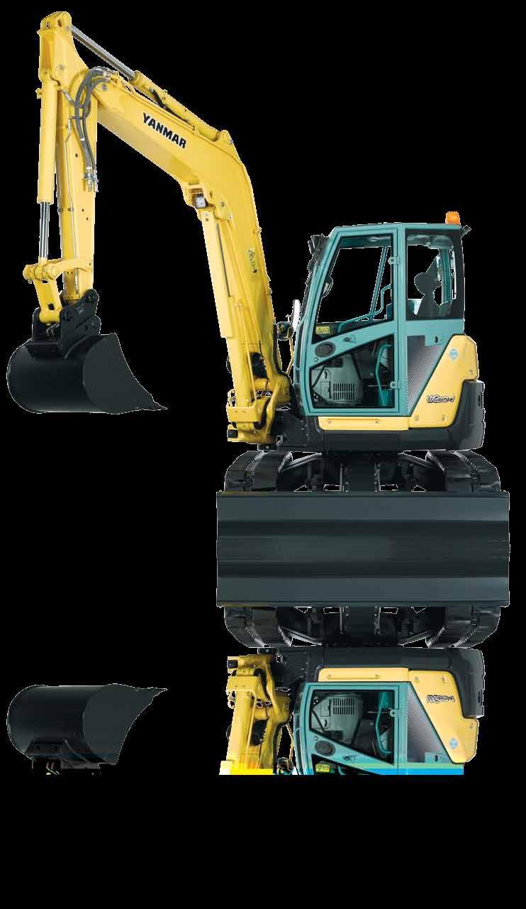 YANMAR TRUE ZERO TAIL SWING ViO80-1 ZWARTA SYLWETKA Prawdziwa koncentracja technologii i innowacji, ViO80-1 pozwala cieszyć się korzyściami wynikającymi ze zwartej sylwetki równocześnie oferując