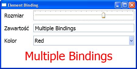 15/41 Wielokrotne dowiązania <Slider Name="fontSize".../> <TextBox Name="pole"... /> <ComboBox Name="kolory".