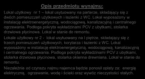 Lokal wyposażony w instalację elektroenergetyczną, wodociągową, kanalizacyjną i