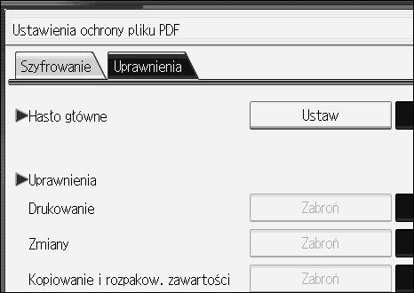 Ustawianie typu pliku i nazwy pliku Zmiana praw dostêpu do plików PDF. Ustaw hasâo gâówne, aby ograniczyæ nieautoryzowane drukowanie, zmienianie, kopiowanie lub wyciàganie zawartoãci pliku PDF.