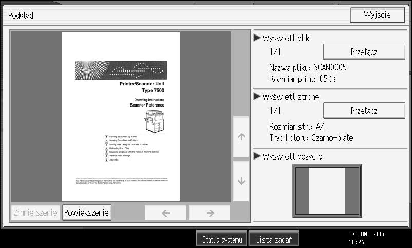 Zapisane pliki przy uåyciu funkcji skanera Ekran podglàdu zapisanego pliku 3 ALQ022S PL 1. [Zmniejszenie], [Powiêkszenie] W trybie podglàdu moåna zmniejszaæ lub zwiêkszaæ obraz pliku. 2.