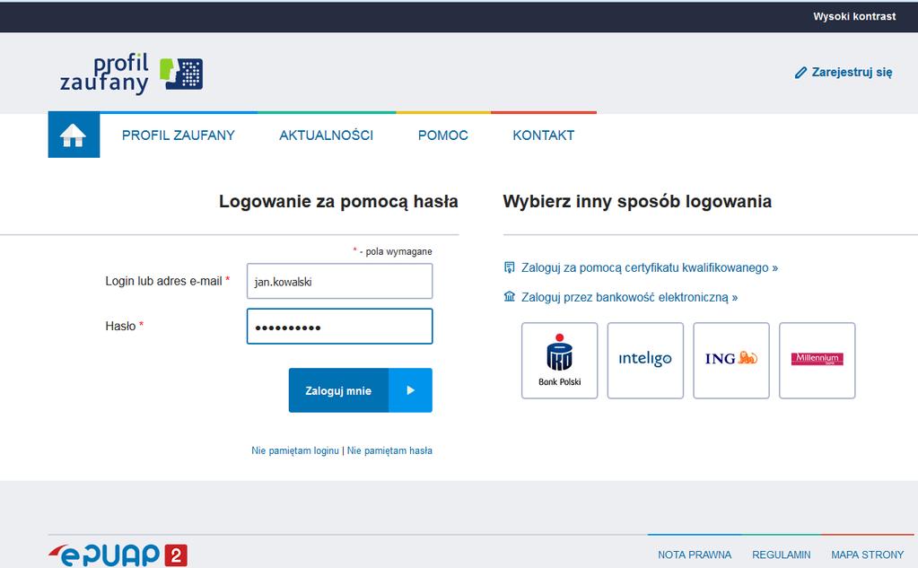 SKŁADANIE WNIOSKU O PROFIL ZAUFANY UŻYTKOWNIKA epuap Krok 1.