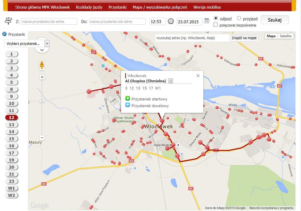 Rys. 15. Przykład systemu informacji pasażerskiej Źródło: http://rozklad.mpk.com.pl/mapa.html, dostęp: 31.10.2016 r.