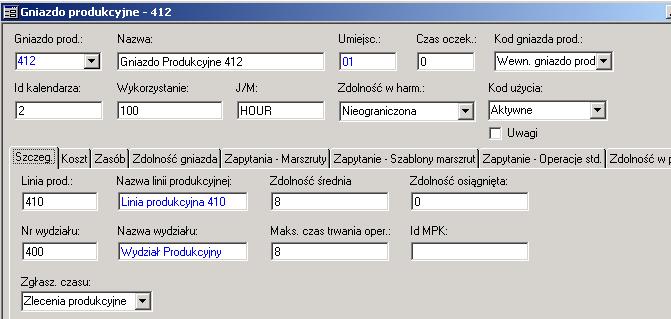 System IFS Applications TM 239 Rys. 12. Okno dialogowe: Gniazdo produkcyjne/szczeg.