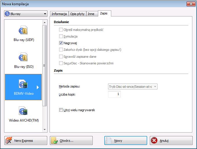 Płyta startowa 5.3 Kompilowanie płyty BDMV-Video Za pomocą programu Nero Burning ROM można nagrywać płyty BDMV-Video zawierające pliki BDMV (Blu-ray Movie) pochodzące z twardego dysku.