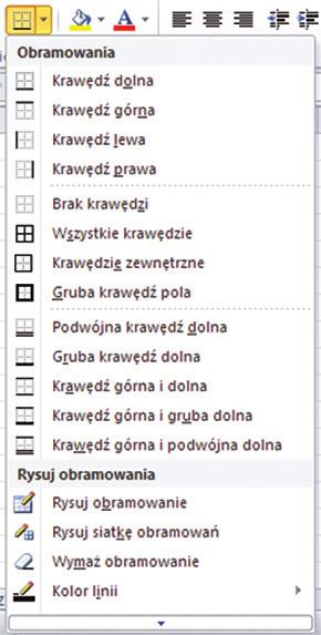 spotkanie 4 122 Aby dodać obramowanie tabeli, ponownie możemy skorzystać ze wstążki, na której znajdują się Narzędzia Główne. Monitoruj, czy każdy z Uczestników widzi omawiany przycisk. 1. Zaznaczcie komórkę lub komórki, do których chcecie dodać obramowanie.