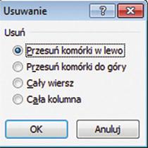 39 Okno dialogowe Wstawianie USUWANIE KOMÓREK Jeśli chcecie usunąć komórkę, musicie przejść przez kilka kroków: 1. Zaznaczcie komórkę bądź zakres komórek. 2.