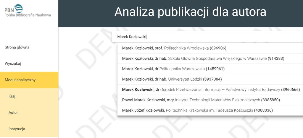 Po wykonaniu tych czynności użytkownikowi zostanie zaprezentowany widok, ukazujący informacje o danych