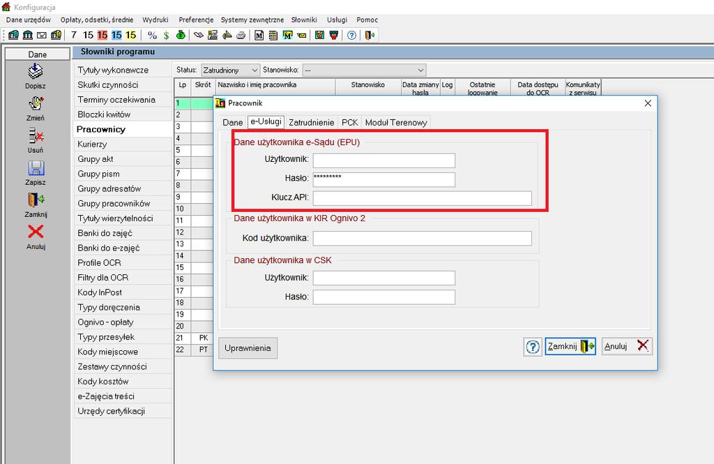 o Program Komornik SQL-VAT W przypadku aplikacji Komornik SQL-VAT trzeba przejść do konfiguracji, wybrać zakładkę słowniki, następnie użytkownicy.