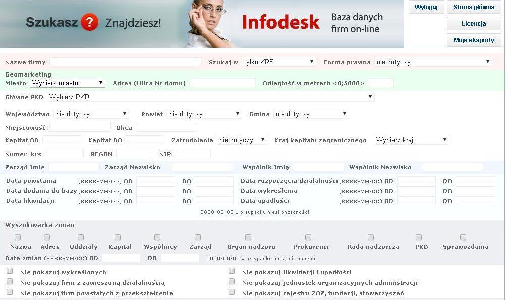 INFODESK to system oparty o dane rejestrowe zawierający informacje o przedsiębiorcach zarejestrowanych w KRS, przedsiębiorcach działających w postaci indywidualnych działalności gospodarczych, spółek