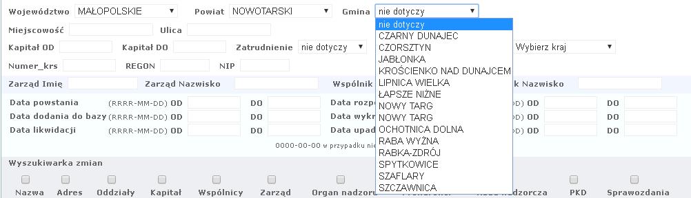 interesującym nas obszarze: Możemy szukać po województwie, powiecie, gminie, miejscowości,