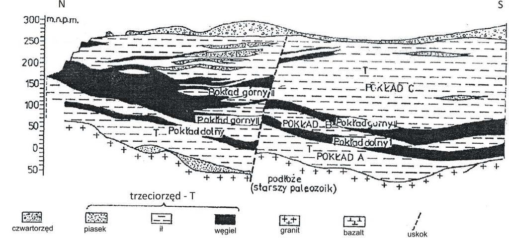87 Rys. 27. Przekrój geologiczny przez złoże węgla brunatnego w Turoszowie wg J. Rippela i J. Pacelta (1979) Fig. 27. Geological section through Turoszów lignite deposit by J.