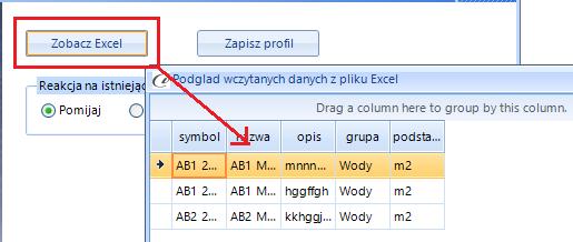 Mamy tutaj możliwość wglądu w plik importu przyciskiem Zobacz Excel. A także zapisanie wykonanych ustawień jako profil importu przyciskiem Zapisz profil.