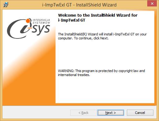 Przygotowanie programu do pracy Instalacja Instalacja programu polega na uruchomieniu pliku instalatora (Setup_i-ImpTwExlGT.exe). Po uruchomieniu instalatora (rys.