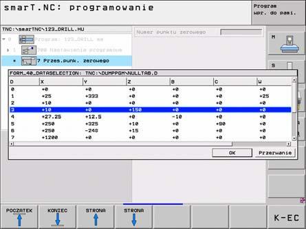 Unit 7 przesuni cie punktu zerowego (FCL 2-funkcja) Definiowanie zabiegów Zanim użyjemy unit 7, należy wybrać tabel punktów zerowych w nagłówku programu, z której smart.