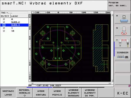 Przetwarzanie plików DXF (opcja software) Nastawienie warstwy Pliki DXF zawieraj z reguły kilka warstw (płaszczyzn), przy pomocy których konstruktor może organizować swój rysunek.