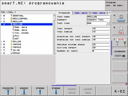 Podstawy Edycja tablic narz dzi Bezpośrednio po wyborze trybu pracy smart.nc, można dokonywać edycji tabeli narz dzi TO