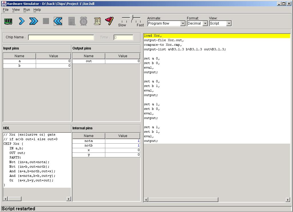 Symultor progrm HDL Elements of Computing Systems, Nisn & Schocken,