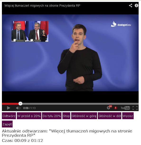 Dostępna transmisja online Ilustracja: Przykład osadzenia materiału wideo na stronie www w dostępnym playerze,