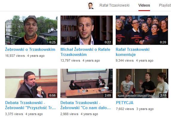 Wśród 10 najpopularniejszych filmów na You Tube R. Trzaskowskiego jest 7 z kampanii wyborczej 2009, 3 z językiem migowym.