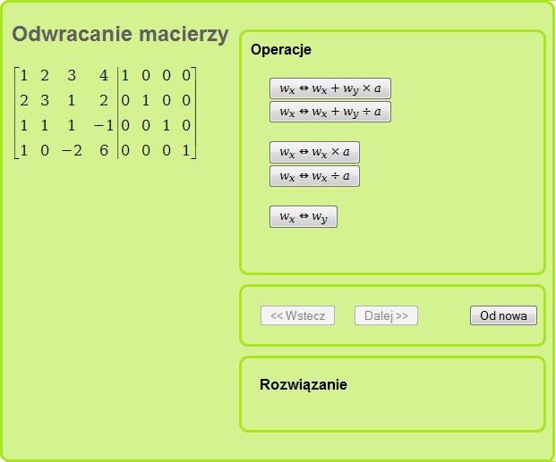 Ten sam przykład w programie GaussMatrix Krok 1.