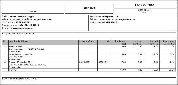 Wst p Dodatek umo liwia wydruk tzw. 'Packing list' / listu przewozowego / polecenia przygotowania towaru.