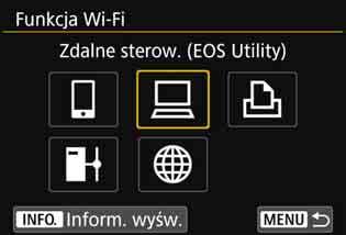 Łączenie za pomocą metody [Łatwe łączenie] 4 5 Wybierz pozycję [Funkcja Wi-Fi]. Ustaw opcję [Wi-Fi/NFC] na [Włącz], a następnie wybierz pozycję [Funkcja Wi-Fi] (str. 20).