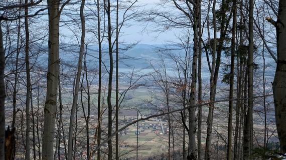 zdjęcia od lewej: widok w leśnej przesiece na Kotlinę Żywiecką, zalew i Beskid Żywiecki tuż po starcie z Hali Jaskowej.