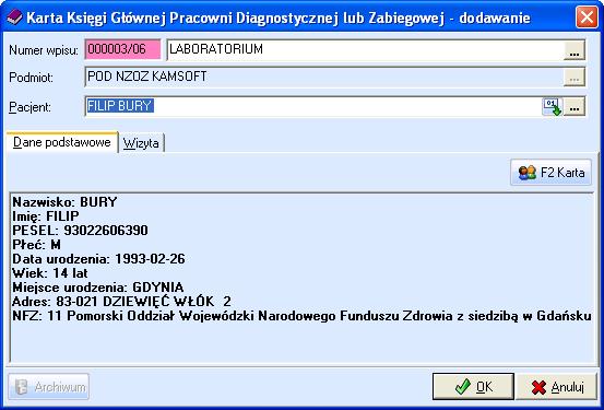 opcja Drukuj numer kolejny zamiast numeru księgi. pole Wzorzec wydruku umożliwia wybór graficznej postaci wzoru wydruku.