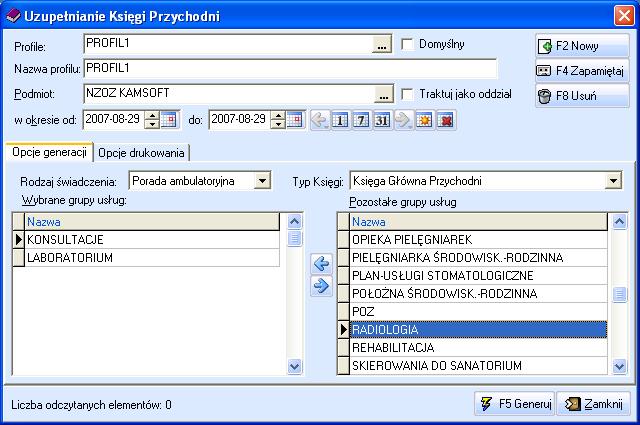 MODUŁ 43 Księga Główna W przypadku wyboru jako kryterium wyświetlania Księgi Głównej Przychodni (z podziałem na poradnie) na zakładce pojawia się dodatkowo pole Poradnia, które uzupełniane jest