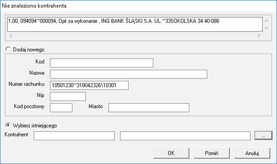 Je eli dodatek nie rozpozna kontrahenta pojawi si okno, gdzie nale y uzgodni lub doda