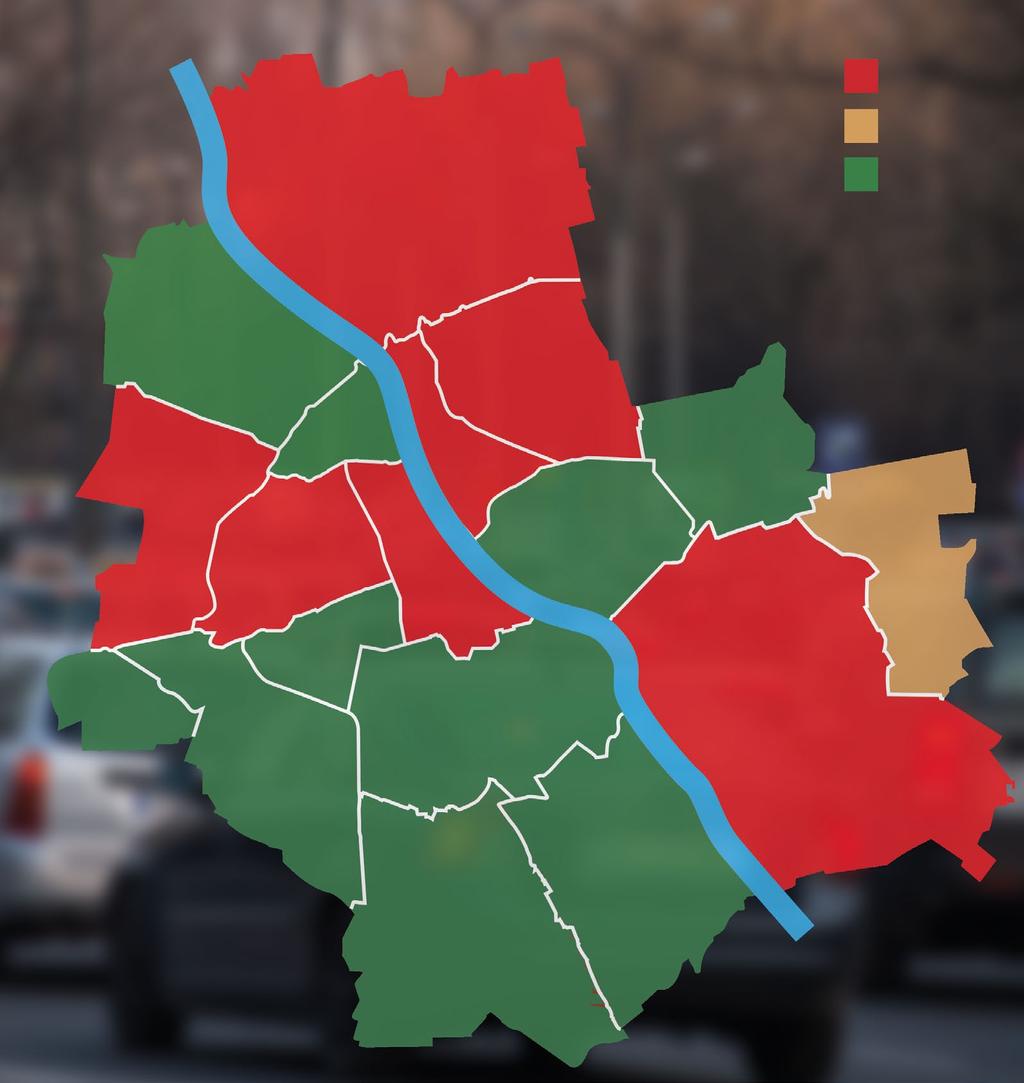 BIELANY BIAŁOŁĘKA 66 67 48 wzrost bez zmian spadek Warszawa jest podzielona administracyjnie na 18 dzielnic. Najwięcej wypadków odnotowano w dzielnicach Śródmieście 142, Wola 82 i Targówek 75.