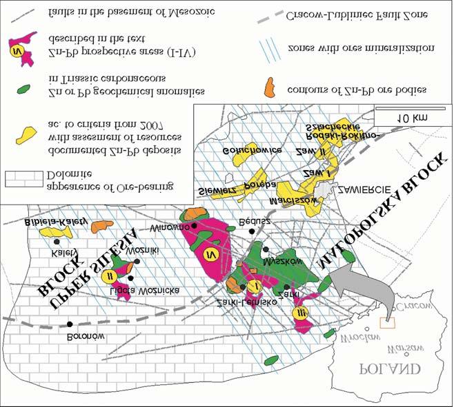 6 expected in different geological formations are the Mississippi Valley Type (MVT), Zn-Pb mineralization located to the north of the Zawiercie region in the Upper Silesia District, stratiform-type
