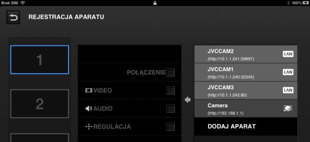 Naciśnij przycisk [DODAJ APARAT]. Znajduje się on w dolnej części listy wyświetlanej po prawej stronie ekranu [REJESTRACJA APARATU]. 3. Wprowadź adres URL i nazwę kamery.