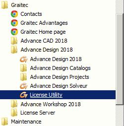 Zwrot licencji online Przed zwróceniem licencji, zamknij wszystkie aktywne sesje Advance. 1. Z menu Start wybierz: Programy > Graitec > Advance Design 2018 > Menedżer licencji.