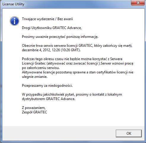 interwencje systemowe po stronie Serwera aktywacji GRAITEC.