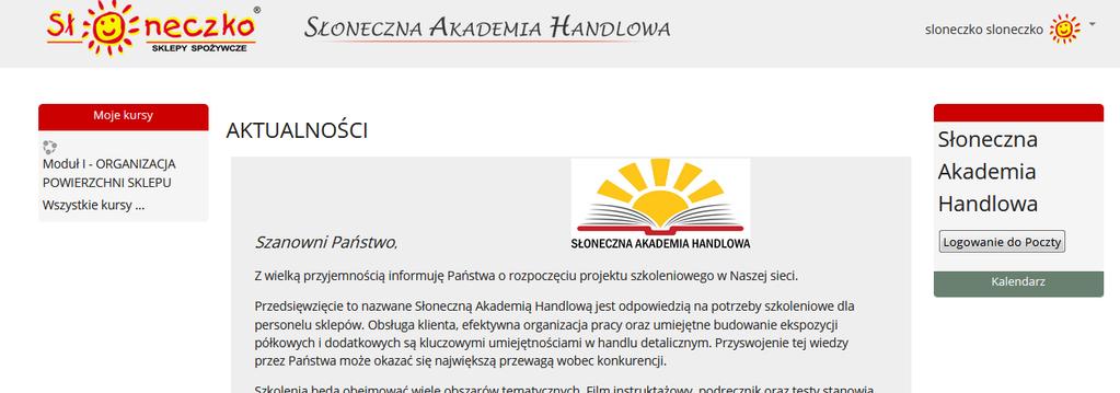 14. Aby przejść do kolejnego kursu w pasku zadań po lewej stronie w zakładce Moje kursy należy